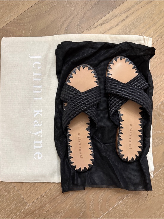 Jenni Kayne Shoes - Jenni Kayne Black Woven Crisscross Slide Sandals with Tan Footbed. NEVER WORN